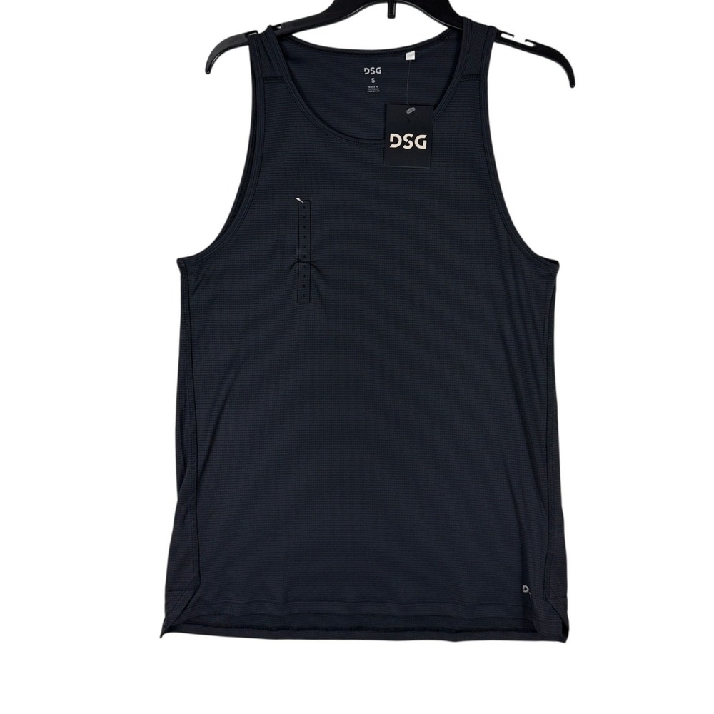 DSG Men Run Tank Pure Black Reflective Moisture Wicking Athletic Shirt Small NEW